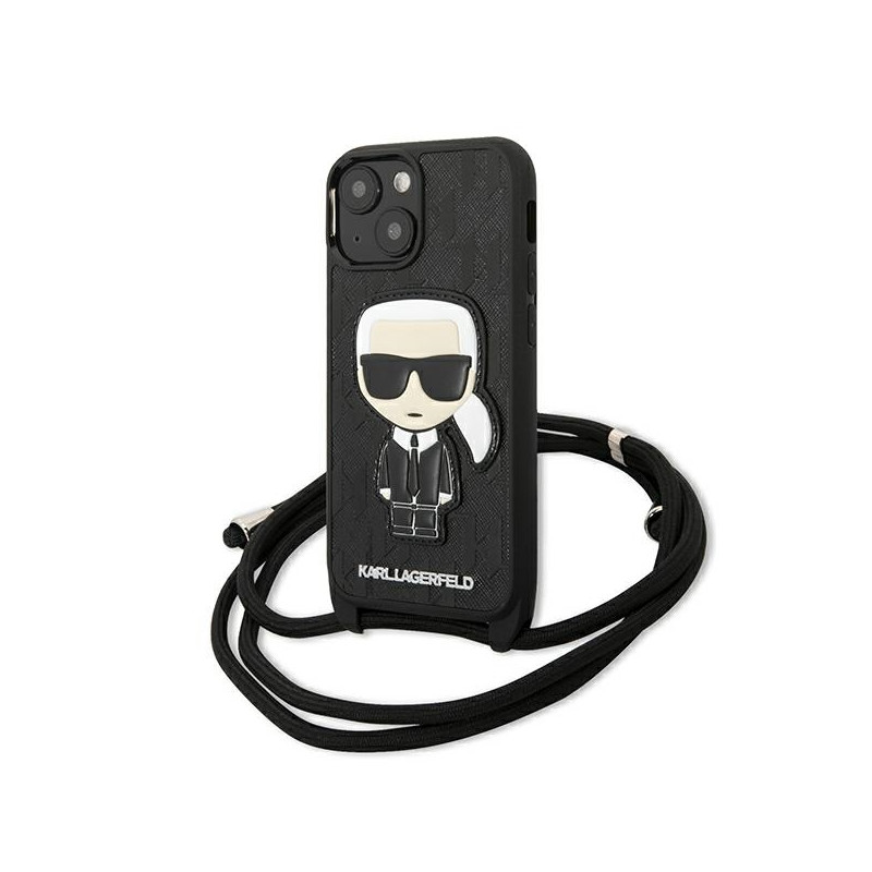 Etui Do iPhone 13 Mini Karl Lagerfeld Monogram Leather Patch And Cord Iconik Czarny