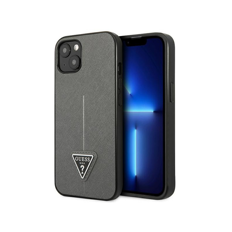 Etui Do iPhone 13 Mini Guess Saffiano Triangle Logo Case Srebrny