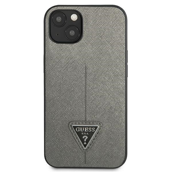 Etui Do iPhone 13 Mini Guess Saffiano Triangle Logo Case Srebrny
