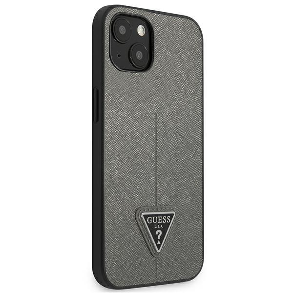 Etui Do iPhone 13 Mini Guess Saffiano Triangle Logo Case Srebrny