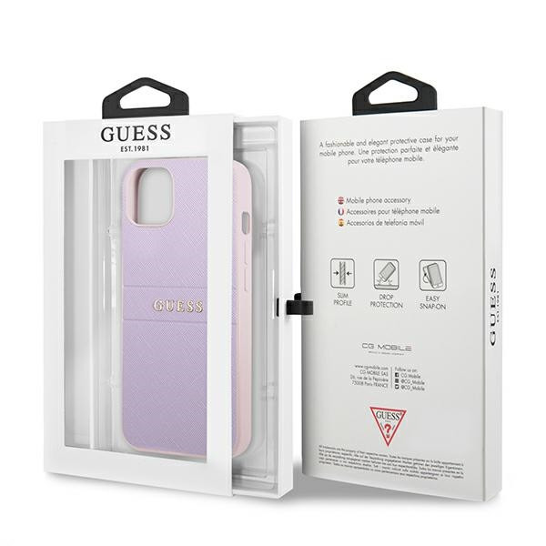 Etui Do iPhone 13 Mini Guess Saffiano Hot Stamp & Metal Logo Fioletowy