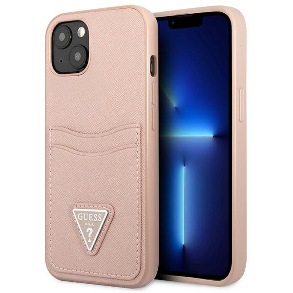 Etui Do iPhone 13 Mini Guess Saffiano Double Card Triangle Różowy