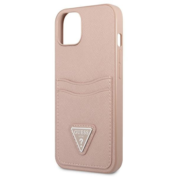 Etui Do iPhone 13 Mini Guess Saffiano Double Card Triangle Różowy