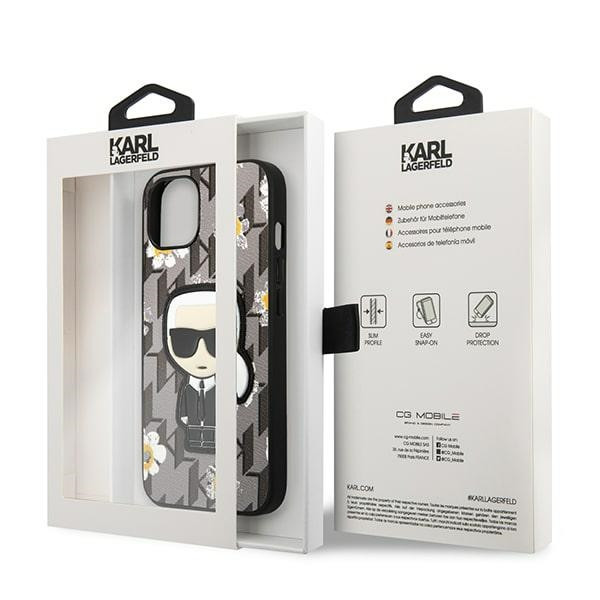 Etui Do iPhone 13 Mini Karl Lagerfeld Iconic Karl Flower Szary