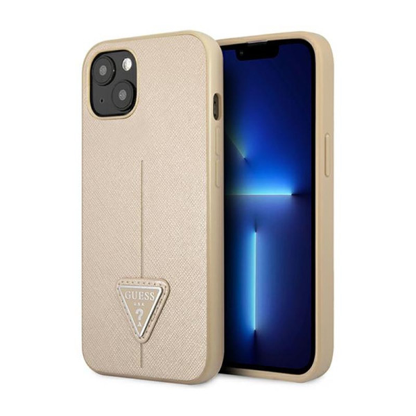 Etui Do iPhone 13 Mini Guess Saffiano Triangle Logo Case Beżowy