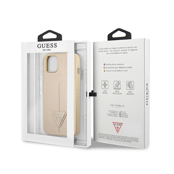 Etui Do iPhone 13 Mini Guess Saffiano Triangle Logo Case Beżowy