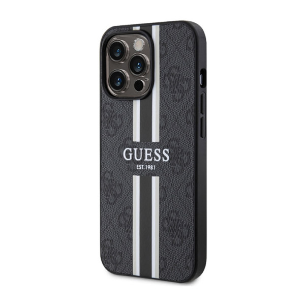 Etui Do iPhone 13 Pro Guess 4G Printed Stripes MagSafe Czarny