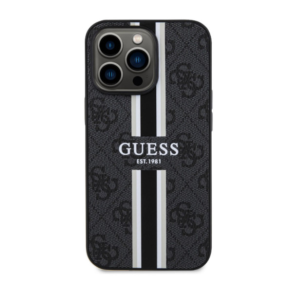 Etui Do iPhone 13 Pro Guess 4G Printed Stripes MagSafe Czarny