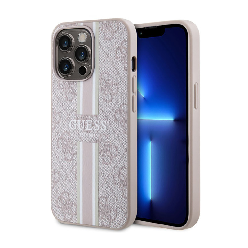 Etui Do iPhone 13 Pro Guess 4G Printed Stripes MagSafe Różowy