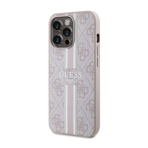 Etui Do iPhone 13 Pro Guess 4G Printed Stripes MagSafe Różowy