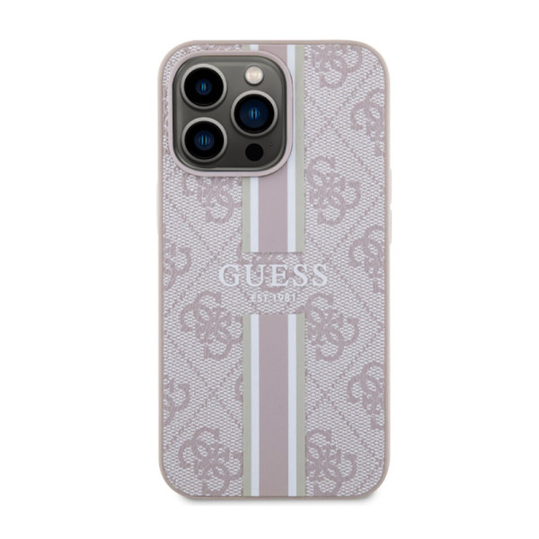 Etui Do iPhone 13 Pro Guess 4G Printed Stripes MagSafe Różowy