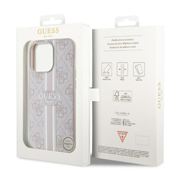 Etui Do iPhone 13 Pro Guess 4G Printed Stripes MagSafe Różowy