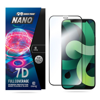 Szkło Hybrydowe Niepękające 9H Na Cały Ekran iPhone 12 Pro Max Crong 7D Nano Flexible Glass