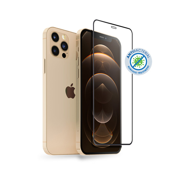 Szkło Hartowane 9H Na Cały Ekran iPhone 12 Pro Max + Ramka Instalacyjna Crong Anti-Bacterial 3D Armour Glass