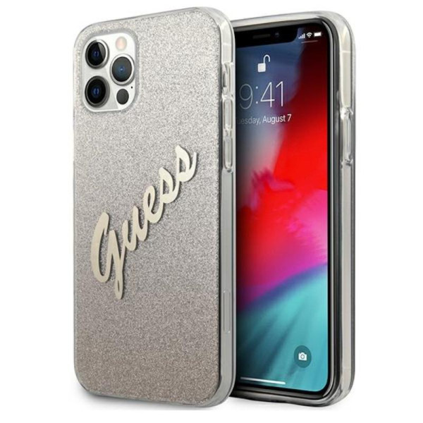 Etui Do iPhone 12 Pro Max Guess Glitter Gradient Script Złoty