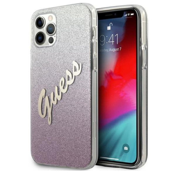 Etui Do iPhone 12 Pro Max Guess Glitter Gradient Script Różowy