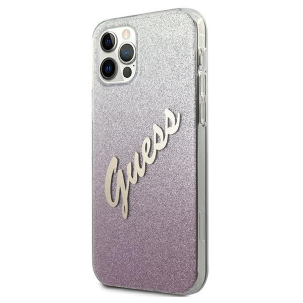 Etui Do iPhone 12 Pro Max Guess Glitter Gradient Script Różowy