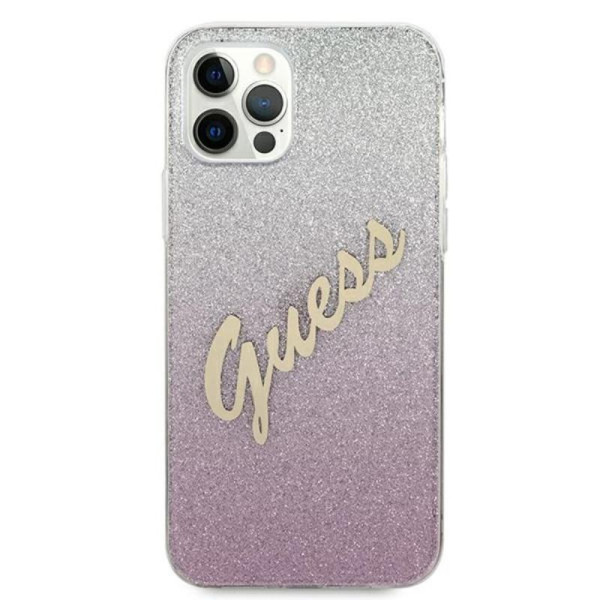 Etui Do iPhone 12 Pro Max Guess Glitter Gradient Script Różowy