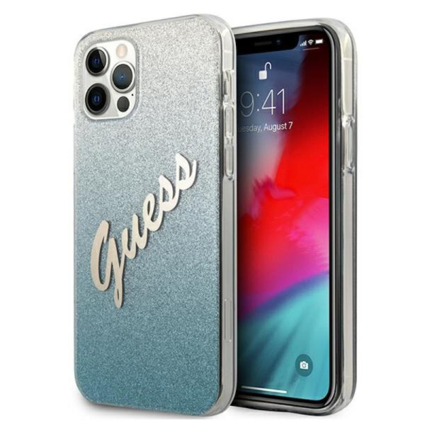 Etui Do iPhone 12 Pro Max Guess Glitter Gradient Script Niebieski