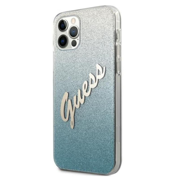 Etui Do iPhone 12 Pro Max Guess Glitter Gradient Script Niebieski