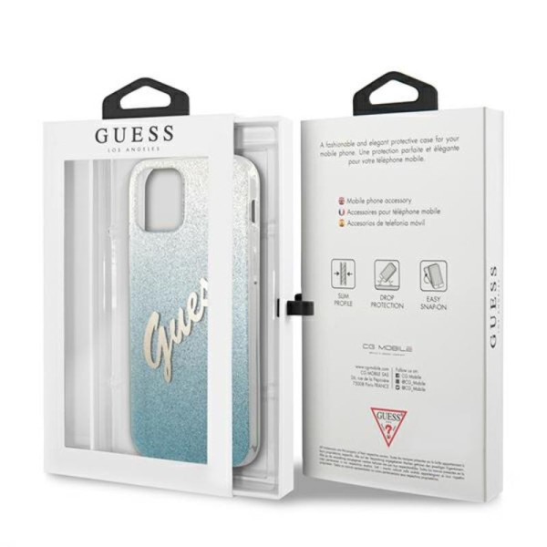 Etui Do iPhone 12 Pro Max Guess Glitter Gradient Script Niebieski