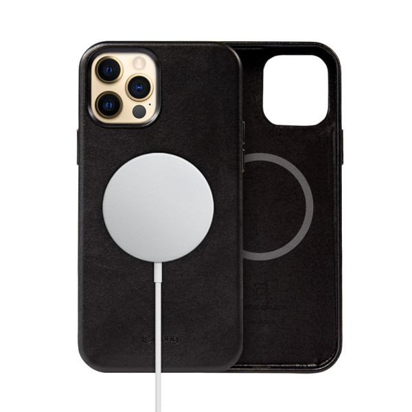 Etui Ze Skóry Do iPhone 12 Pro Max MagSafe Crong Essential Cover Magnetic Czarny