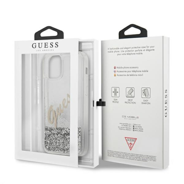 Etui Do iPhone 12 Pro Max Guess Glitter Vintage Script Srebrny