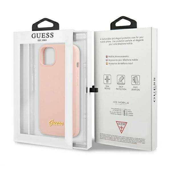 Etui Do iPhone 13 Guess Silicone Script MagSafe Różowy