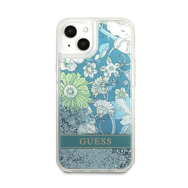 Etui Do iPhone 13 Guess Liquid Glitter Flower Niebieski