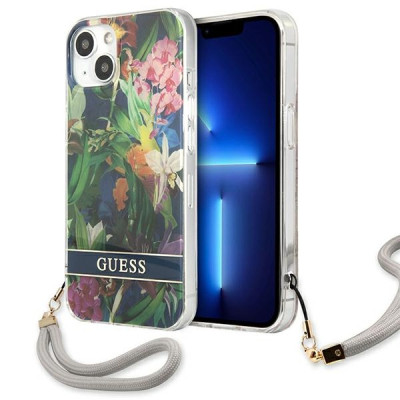 Etui Ze Smyczką Do iPhone 13 Guess Flower Cord Niebieski