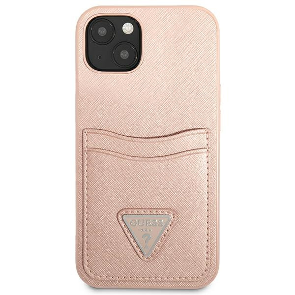 Etui Do iPhone 13 Guess Saffiano Double Card Triangle Różowy