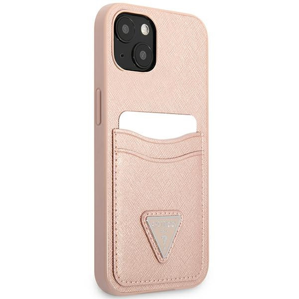Etui Do iPhone 13 Guess Saffiano Double Card Triangle Różowy