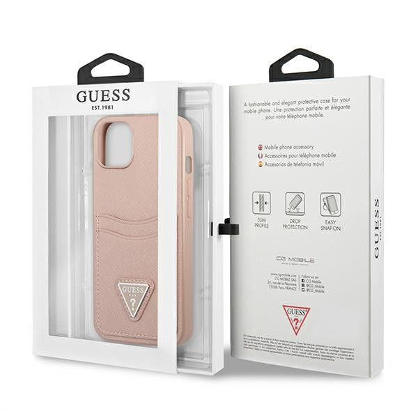 Etui Do iPhone 13 Guess Saffiano Double Card Triangle Różowy