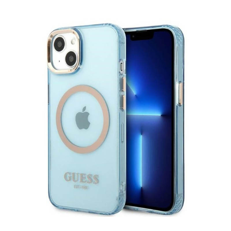 Etui Do iPhone 13 Guess Gold Outline Translucent MagSafe Niebieski