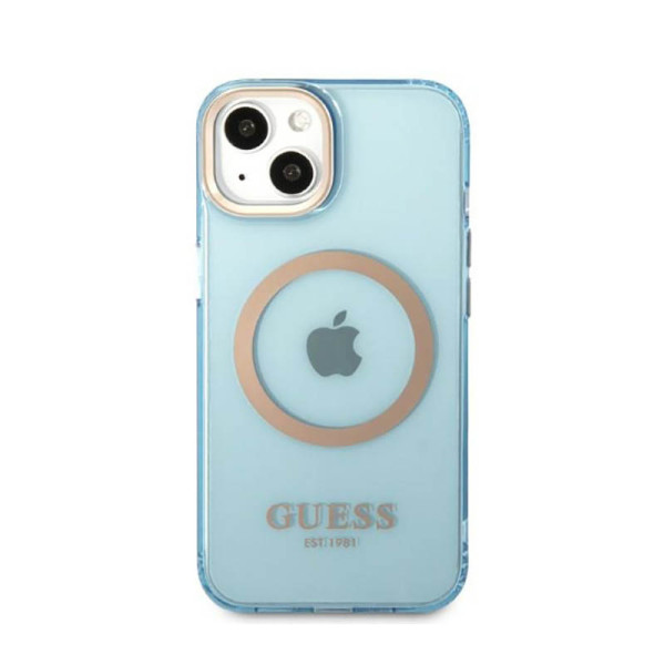 Etui Do iPhone 13 Guess Gold Outline Translucent MagSafe Niebieski