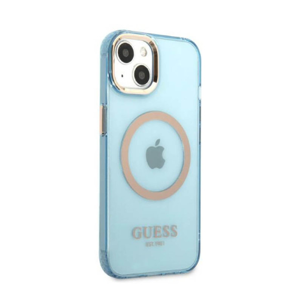 Etui Do iPhone 13 Guess Gold Outline Translucent MagSafe Niebieski