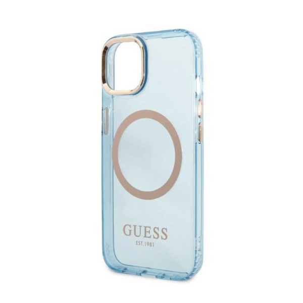 Etui Do iPhone 13 Guess Gold Outline Translucent MagSafe Niebieski
