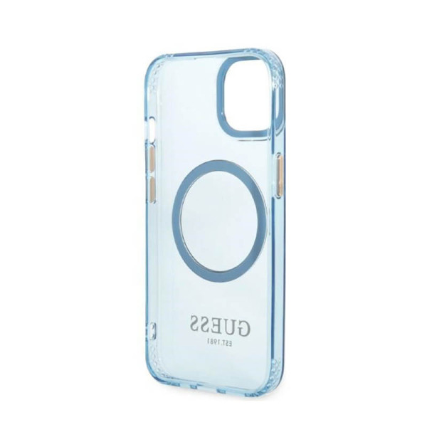 Etui Do iPhone 13 Guess Gold Outline Translucent MagSafe Niebieski