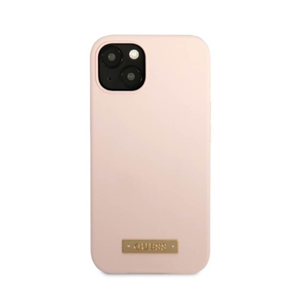 Etui Do iPhone 13 Guess Silicone Logo Plate MagSafe Różowy