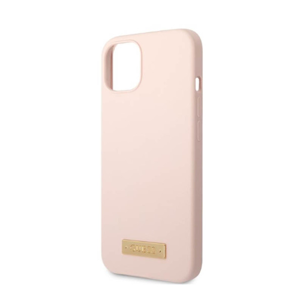 Etui Do iPhone 13 Guess Silicone Logo Plate MagSafe Różowy