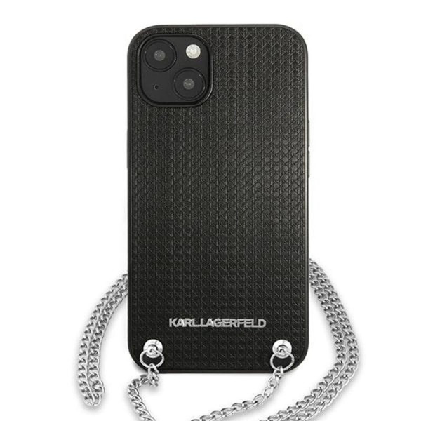 Etui Do iPhone 13 Karl Lagerfeld Leather Textured And Chain Czarny