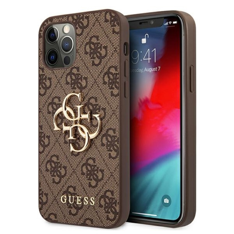 Etui Do iPhone 12 / iPhone 12 Pro Guess 4G Big Metal Logo Brązowy