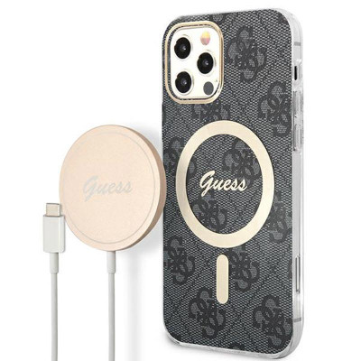 Zestaw Etui + Ładowarka MagSafe Do iPhone 12 / iPhone 12 Pro Guess Bundle Pack MagSafe 4G Czarny