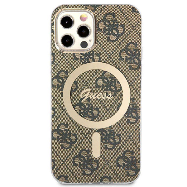 Zestaw Etui + Ładowarka MagSafe Do iPhone 12 / iPhone 12 Pro Guess Bundle Pack MagSafe 4G Brązowy