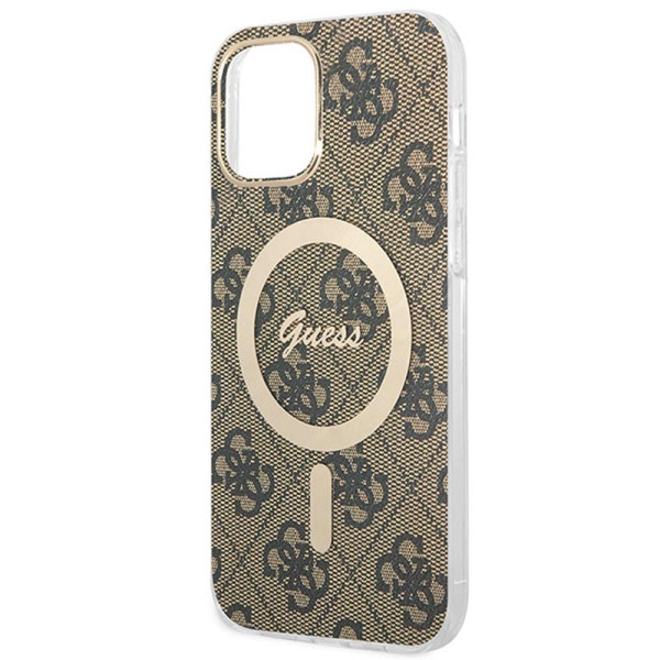 Zestaw Etui + Ładowarka MagSafe Do iPhone 12 / iPhone 12 Pro Guess Bundle Pack MagSafe 4G Brązowy