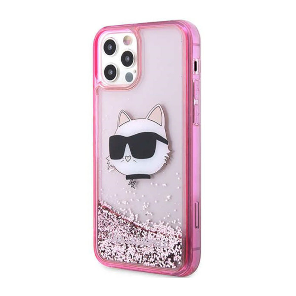 Etui Do iPhone 12 / iPhone 12 Pro Karl Lagerfeld Liquid Glitter NFT Choupette Head Różowy