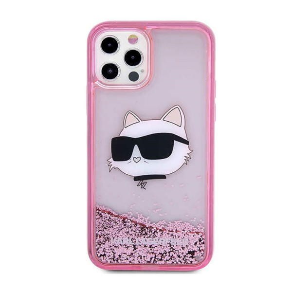 Etui Do iPhone 12 / iPhone 12 Pro Karl Lagerfeld Liquid Glitter NFT Choupette Head Różowy