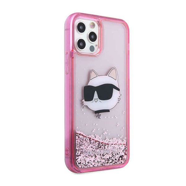 Etui Do iPhone 12 / iPhone 12 Pro Karl Lagerfeld Liquid Glitter NFT Choupette Head Różowy