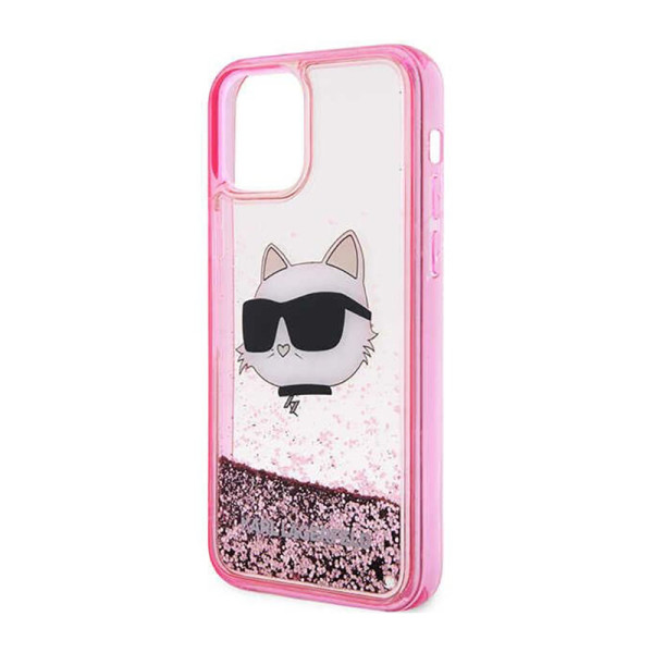 Etui Do iPhone 12 / iPhone 12 Pro Karl Lagerfeld Liquid Glitter NFT Choupette Head Różowy