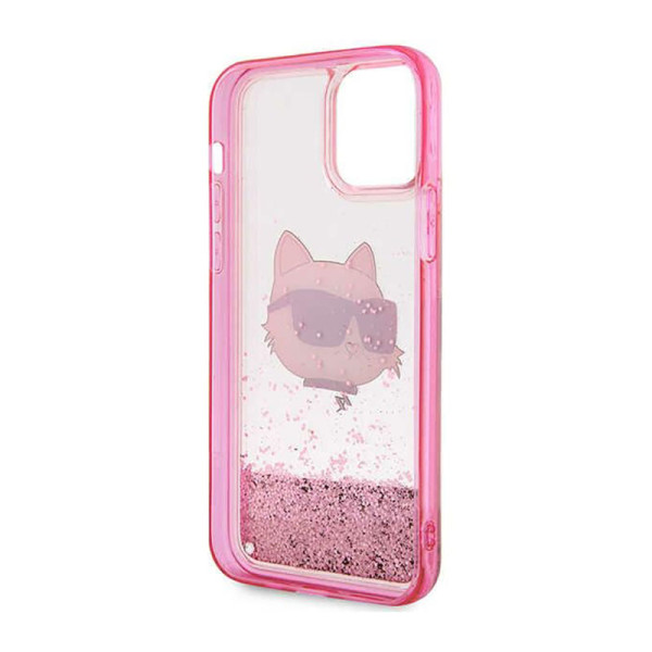 Etui Do iPhone 12 / iPhone 12 Pro Karl Lagerfeld Liquid Glitter NFT Choupette Head Różowy